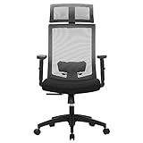 Офисный стул SONGMICS Mesh, настольный стул, поворот на 360 °, регулируемая поясничная поддержка, подголовник и подлокотник, наклон спинки до 120 °, серый OBN55BG