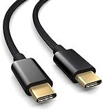 Cable de conexión USB 3.1 (USB 3.0) Tipo C de Nylon de 0,3 m, Cable de Carga, Cable de Datos, USB C a USB C, Negro, Cable de Nylon Trenzado, Enchufe Dorado