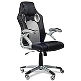 RACING - Silla gaming oficina color gris silla de escritorio racing ergonómica sillón de despacho giratorio con reposabrazos y altura regulable 65x54x120cm
