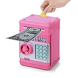 Wenosda Piggy Banks Chelete Lebokose la Elektroniki ATM Ho Tsamaea ka Chelete ea Chelete ea Chelete Piggy Bank Password Safe Boxes Safe, for Girls Boys Birthday (Pink)