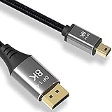 CABLEDECONN Mini DP a 8K DisplayPort 1.4 Cable 8K (7680x4320) @ 60Hz, 4K @ 144Hz DisplayPort 1.4 Transmisión bidireccional DisplayPort a Mini DisplayPort 8K Cable 6.6FT (2M)