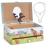 Jewelkeeper Little Girls Horse Musical Box and Jewelry Set - 3 Horse Gifts for Girls