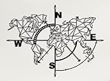 DEKADRON Metal World Map vægkunst, geometrisk kompas, metal vægdekorationskunst, metalskilt, metalvægkunst, vægdekoration til boligindretning