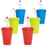 Hausfelder Juego de vasos con pajita y tapa vaso reutilizable con tapa y pajita de 400 ml para niños y adultos