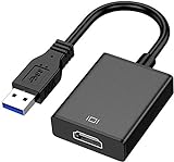 Adaptador de USB a HDMI, Adaptador de USB 3.0 / 2.0 a HDMI 1080P Full HD (Macho a Hembra) Conversor de Video y Audio para múltiples Pantallas Compatible con Windows 7/8/10