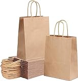 Lot de 40 grands sacs cadeaux en papier kraft avec anses 32 x 41 x 11 cm. Sacs à provisions, sacs à provisions en papier biodégradables, réutilisables, idéaux pour les cadeaux (Marron)