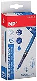 MP - Bolígrafo de Tinta Líquida con Punta de Bola Resistente de 0.5mm, Apto para Uso Escolar y Trabajo, Pack 12 unidades - Color Azul
