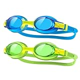 findway Lunettes de natation pour enfants, 2 pièces, lunettes de natation adaptées aux enfants de 3, 4, 5, 6, 7, 8, 9, 10, 11, 12 ans, lunettes à sangle en silicone avec lentille anti-buée pour protéger les UV