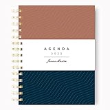 Agenda 2023 día por página anual | Agenda A5 2023 negro crema | Agenda hombre con elegante diseño de portada en azul, marrón ideal empresa | Nombre en stamping. ONEPERSONAL (A-M)