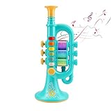 CestMall Trompeta de Joguina, Trompeta amb música, portàtil, per a nens, Joguina de plàstic, Trompeta, amb Instrument Musical Il·luminat, Trompeta, Regal per a Aprenentatge i Entreteniment (Blue)
