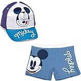 Bañador Mickey Mouse Tipo Bóxer para Playa o Piscina +Gorra Disney Mickey Mouse para niños (4 años, Modelo 1)