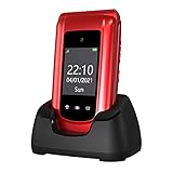 Uleway Teléfono Móvil para Personas Mayores de Tapa, Teléfono Celular con Botón Grande, SOS Botón, Cámara, Base de Carga, 1 * 1000mAh Batería, Fácil de Usar Telefono Basicos para Ancianos (Rojo)