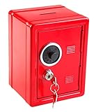 Idena 50035 - Caja fuerte de ahorro, 120 x 100 x 160 mm, roja, con llave y cerradura mecánica de combinación