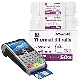 Papier thermique 57 mm x 18 m x 12 mm - Idéal pour les machines à cartes de crédit - Rouleaux idéaux pour toutes les imprimantes POS et thermiques - (57x40x12) Blanc - Sans BPA (50 rouleaux)