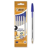 Bic Cristal Original Ballpoint Pens - Anpoul 5 inite, pwen mwayen (1.0 mm), ble