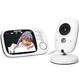 Searong Vigilabebés Inalambrico Bebé Monitor con cámara 3.2' LCD visión nocturna Wireless Baby Monitor, sensor de temperatura