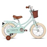 STITCH Bicicleta Infantil 14 Pulgadas Verde Menta para Niñas y Niños de 3, 4, 5 y 6 Años Kids Bike con Canasta y Ruedas de Entrenamiento Bicicleta…