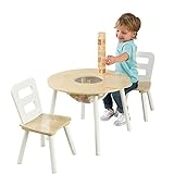KidKraft 27027 Juego infantil de mesa redonda y 2 sillas de madera, muebles para salas de juego y dormitorio de niños, Natural y blanco