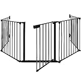 Children's Fences, Children's Stairs Protection, Safety Barrier for Dogs, Fireplace Protection Fence, Metal - 5 Pieces (Black)