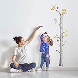 Brunoko vinils infantil paret + mesurador de nens per paret 2 en 1 - adhesius paret decoratives infantil d'arbre i mussol - Vinil ecològic extraïble per habitació beu - Dissenyat a Espanya
