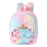 Hifot Mini Unicorn Plush Backpacks for Kids, Cute Soft Backpack Travel Backpack Kindergarten Bag ຂອງຂວັນ Unicorn ສໍາລັບເດັກຍິງ (8 ໃນ 3-6 ປີ