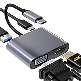 Adaptador USB C a VGA HDMI, ElecMoga 4 en 1 Tipo C a 4K HDMI/VGA/USB 3.0/USB C PD de Carga multipuerto Adaptador Compatible con MacBook Pro/Air, Nintendo, DELL, HP, Samsung S8/S9, Huawei P30 y más