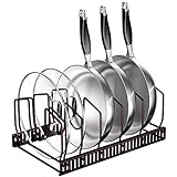 Fousenuk Organiseur de poêles, support de poêle de cuisine, séparateur de poêle réglable avec 7 compartiments, étagère pour ranger casseroles et couvercles, support de couvercle de cuisine en métal (bronze)