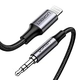 UGREEN Cable Auxiliar iPhone Coche, MFi Certificado Adaptador Lightning a Jack 3.5mm Macho, Aux Audio Cable iPhone para Coche Música Compatible con iPhone 12 11 Pro MAX XS XR X SE 2020 8 7 6, 1Metros