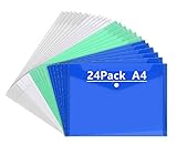Mutsitaz 24 Piezas Carpeta para Documentos A4 - Carpetas Plástico con Cierre a Presión - para Documentos, Certificados, Recibos (Transparente, Blanco, Verde, Azul)