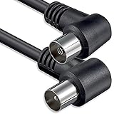 1aTTack - Cable coaxial para Antena (Conector coaxial F a Conector coaxial F, Doble apantallamiento, 75db 85db 100db 110 db 120 db 125 db) Koax Schwarz St-KU (2xWinkel) 75db 1,5 Meter