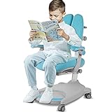 Sillón infantil de altura ajustable, silla de juegos ergonómica para niños con ruedas y reposapiés, para la escuela en casa, para niños y niñas de 3 a 18 años (azul)