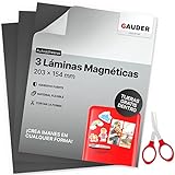 GAUDER Láminas Magnéticas Autoadhesivas (extra grande) | Hojas Magnéticas | Papel Magnético para fotos y más (3 piezas)