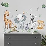 decalmile Wall Stickers Jungle Animals for Kids Decorative Vinyl Safari Elephant Giraffe Wall Stickers for Children's Room Kids Babies Nursery