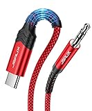 JSAUX Cable AUX USB C a jack 1 m, USBC a 3,5 mm Jack de auriculares de coche adaptador de nailon trenzado para Huawei P40/P30/P20/Mate 20/30, Samsung Galaxy S22/S21/S20+/Note20/10/A8/A80-rojo
