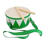 Tambor per a nens, instrument musical verd i blanc, de fusta, amb corretja i pals, diàmetre: 20 cm, 3845 g