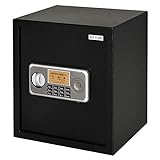 HOMCOM Caja Fuerte Electrónica Sólida Caja de Seguridad con Llave 2 Códigos para Casa Oficina Capacidad de 32 L Acero 35x30x39,3 cm Negro