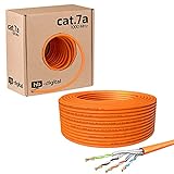 hb-digital 50m Cable de red CAT.7A Cable de instalación LAN AWG 23 Cobre puro S/FTP PiMF LSZH Ethernet libre de halógenos que cumple con RoHS Cable de datos PoE 10Gbit/s máx. 1200MHz Naranja