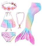 DNFUN Girls Mermaid Tail Swimming Costumes with fin Kids Mermaid Swimmable Outfit Bikini and Knickers 