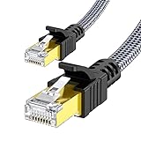 Snowkids Cable de Red Ethernet Cat 7 5m, Alta Velocidad 10 Gbit/s 600 MHz Cable Plano Trenzado de Nailon Profesional Chapado en Oro STP RJ45 para Router Modem Switch TV Box PC PS4