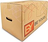 BY BE YOURS Pakiet 10 dużych kartonowych pudełek do przeprowadzek z uchwytami 50x30x30 cm - Wytrzymałe pudełka kartonowe do przenoszenia, przechowywania i pakowania - 100% z recyklingu - Wyprodukowano w Hiszpanii