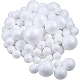 Pllieay- Bolas de poliestireno para manualidades (100 unidades, 5 tamaños), diseño de bolas de espuma blancas, para manualidades, proyectos escolares, fiestas, decoración
