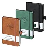 libretas A6, juego de cuadernos de 3 piezas, cuaderno pequeño, bloc de notas de 14,4 cm x 9,6 cm, marrón, verde, negro, 192 páginas, cuaderno, cuaderno de bolsillo, diario de viaje, cuaderno de cuero