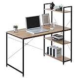 WOLTU Industrial Desk Computer Desk Office Furniture Table PC Wood and Steel ໂຕະເຮັດວຽກ, ມີ 4 ຊັ້ນວາງ, ປະມານ 120x64x120cm Oak/Black TSB01hei
