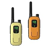 Radioddity Walkie talkies PR-T3 sin Licencia, Recargables, para niños de Entre 3 y 12 años y familias, Tienen 16 Canales, VOX, Linterna, Pantalla LCD iluminada, Carga por USB (Naranja / Amarilla)