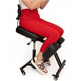 BLACK POINT O'KNEEL Pro chaise ergonomique à genoux en cuir écologique pour la maison et le bureau (housse en lin noir incluse) Chaise de bureau ergonomique