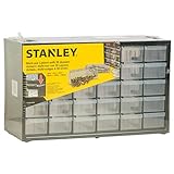 Stanley 1-93-980 - 5 Tier 30 Drawer Organizer, High Density Polypropylene Frame, Shockproof Transparent Soft Drawers, Stackable, 36.5 x 15.5 x 22.5 cm, Multi-Colour