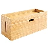 KD Essentials - bambusova škatla s pokrovom (primerna za shranjevanje polnilnikov, razdelilnikov in kablov, kabelska škatla za ravnanje s kabli, izdelana iz lesa)