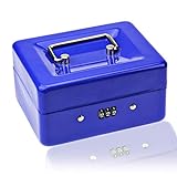 Caja pequeña con cerradura de combinación – Caja de metal duradera con bandeja de dinero caja de almacenamiento de bloqueo 15 × 12 × 8 cm (azul, pequeño)