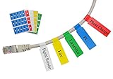 Mr-Label (20 hojas, 600 etiquetas) Autoadhesivo Etiqueta del cable - a prueba de agua | Resistente a la rotura | Durable - Con la herramienta de impresión en línea - para impresora láser (5 Colores variados)