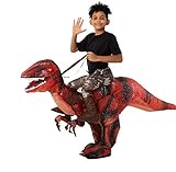 Spooktacular Creations - Disfraz inflable para Halloween «Lleva a un dinosaurio raptor» con ojos de luz LED, color rojo, para niños de 4 a 6 años